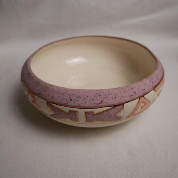 Koshari Studios Handmade Ceramic Bowl With Unique Geometric Pattern & Pink Accen - Picture 4 of 9